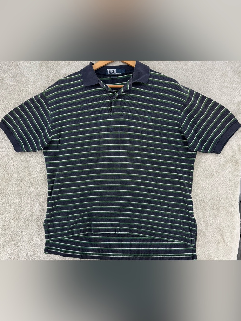 Polo Ralph Lauren Striped Polo Shirt Men's Medium Navy Green Short Sleeve